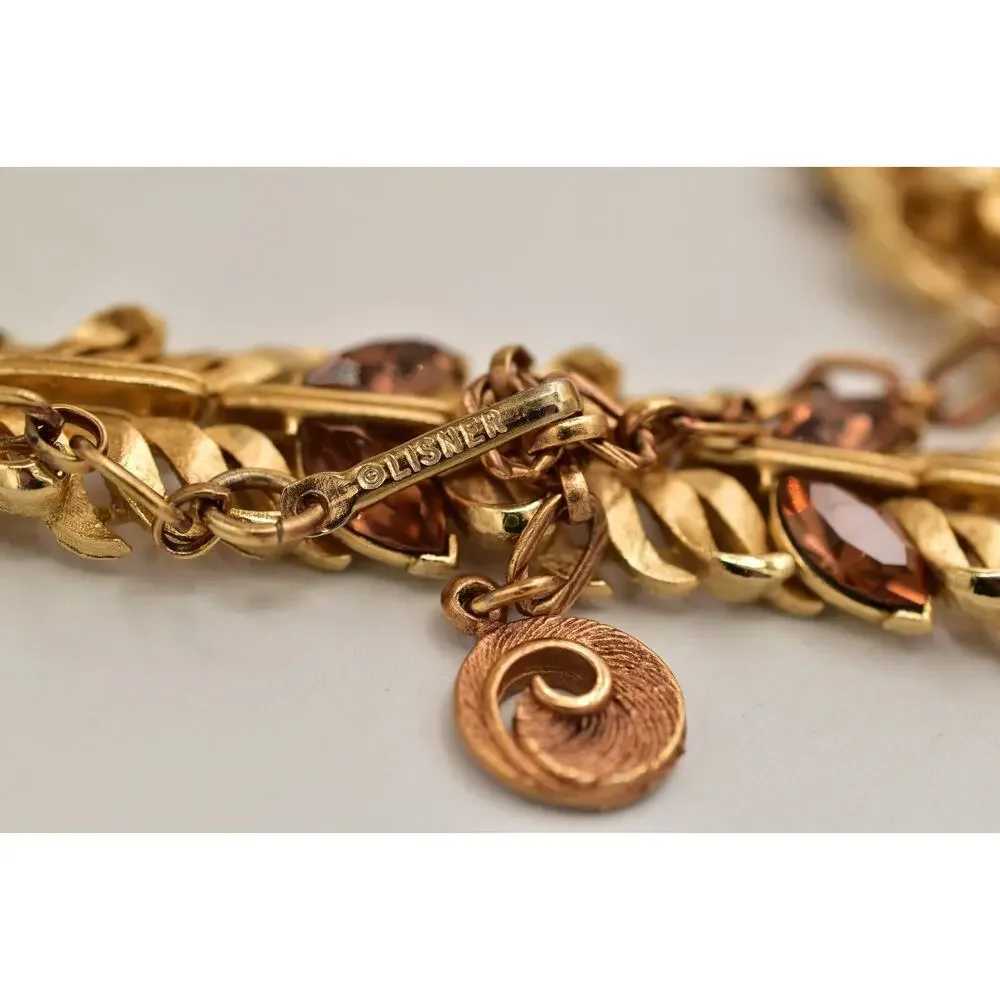 Lisner Vintage Choker Collar Necklace Crystal Brushed Gold Chunky Signed BinBJ